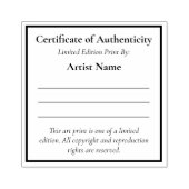 Tampons Encreurs Authenticité du certificat d'art Mini Limited Edit (Impression)