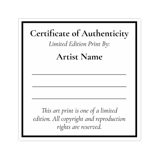 Tampons Encreurs Authenticité du certificat d'art Mini Limited Edit (Impression)