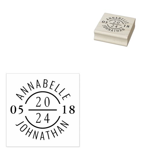 Tampons Encreurs Badge Mariage moderne avec nom et date (Tamponné)