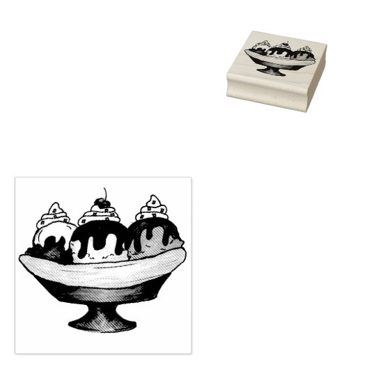 Tampons Encreurs Banana Split Glace Sundae Dessert Foin (Tamponné)