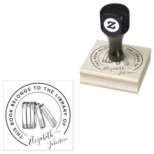 Tampons Encreurs Bibliothèque chic Elegant Arrondi Livres personnal (Tamponné)