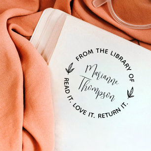 Tampons Encreurs Bibliothèque ronde de script minimaliste simple en