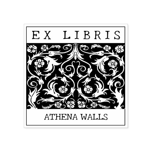 Tampons Encreurs Bibliothèques Ex Personnalisées, Livre Fleurs Vint (Impression)