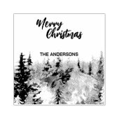 Tampons Encreurs Bleu Moderne Merry xmas arbres forêt pludeer (Impression)