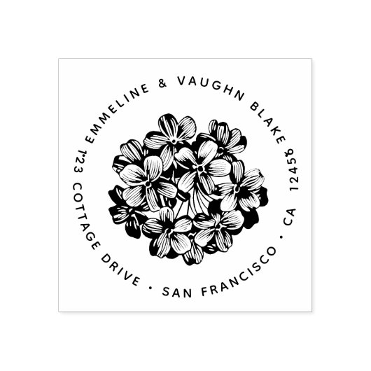 Tampons Encreurs Blue Hydrangea Blossom Adresse de retour Botanique (Impression)