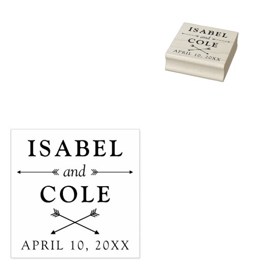 Tampons Encreurs Boho Arrows Couple's Names With Mariage Date (Tamponné)