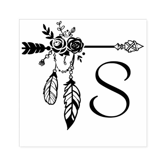 Tampons Encreurs Boho Floral Rose Arrow Monogramme initial (Impression)