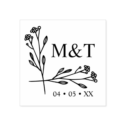 Tampons Encreurs Boho Trendy Fleurs sauvages Initiales Mariage Mono (Impression)