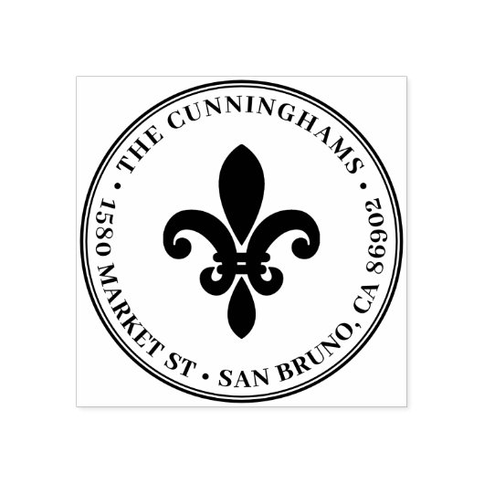 Tampons Encreurs Bold Fleur De Lis Round Nom De Famille Adresse De (Impression)