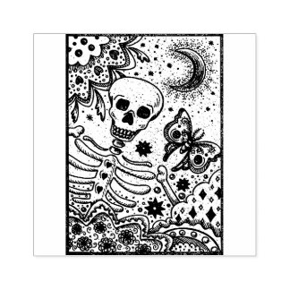 TAMPONS ENCREURS BONNES DANS LE SKELETON JARDIN, FOLK ART MOON MOTH