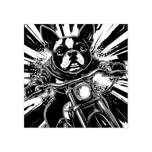 Tampons Encreurs Boston Biker Terrier - Timbre d'art en bois (Impression)