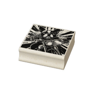 Tampons Encreurs Boston Biker Terrier - Timbre d'art en bois