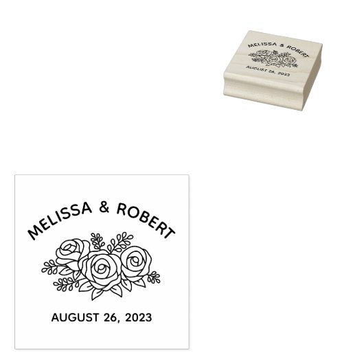Tampons Encreurs Bouquet Rose Enregistrer la date Mariage (Tamponné)