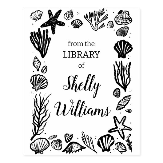 Tampons Encreurs Cadre Coquillage Ex Libris Personnalisé Bookplate (Impression)