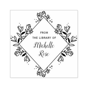 Tampons Encreurs cadre fleuri de la bibliothèque de timbre-livre