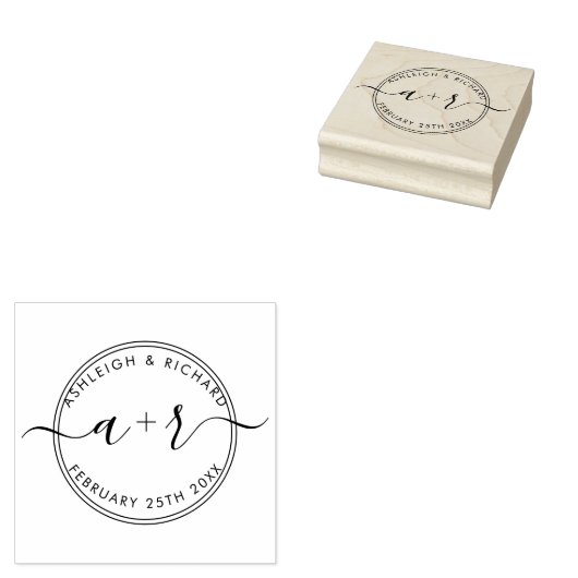 Tampons Encreurs Calligraphie Script Initiales Mariage Enregistrer (Tamponné)
