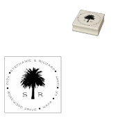 Tampons Encreurs Carte Monogrammed Beach Palm Trees Adresse de reto (Tamponné)