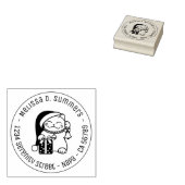 Tampons Encreurs Cat in Christmas Hat Round Address (Tamponné)