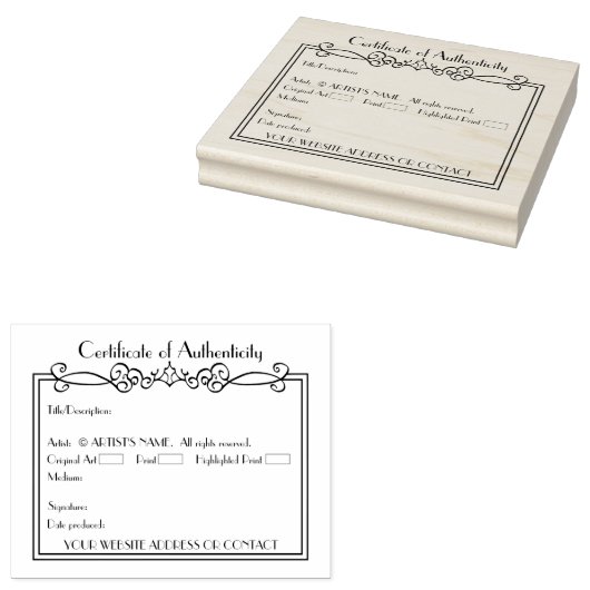 Tampons Encreurs Certificat d'authenticité de certificat d'authenti (Tamponné)