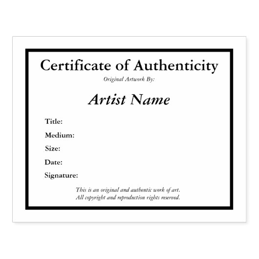 Tampons Encreurs Certificat d'authenticité Modèle d'art (Impression)