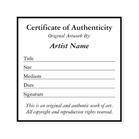 Tampons Encreurs Certificat d'authenticité pour l'art (Impression)