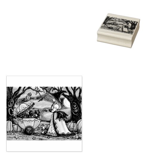 TAMPONS ENCREURS CHAMPIGNON DE BÉBÉ EN CHAT NOIR HALLOWEEN CAOUTCHO (Tamponné)