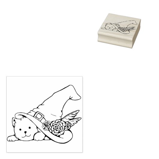Tampons Encreurs chat avec timbre art casquette sorcier (Tamponné)