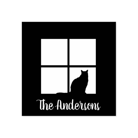 Tampons Encreurs Chat dans la fenêtre Simple Modern Script Nom mign (Impression)