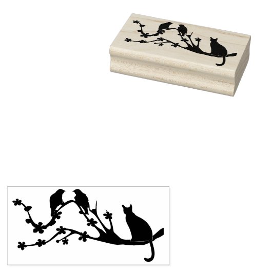 Tampons Encreurs Chat en arbre avec oiseaux Silhouette (Tamponné)