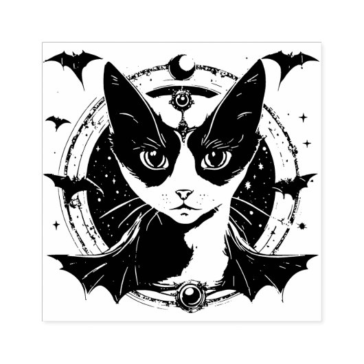 Tampons Encreurs Chat et chauves-souris I Stampille d'art en bois (Impression)