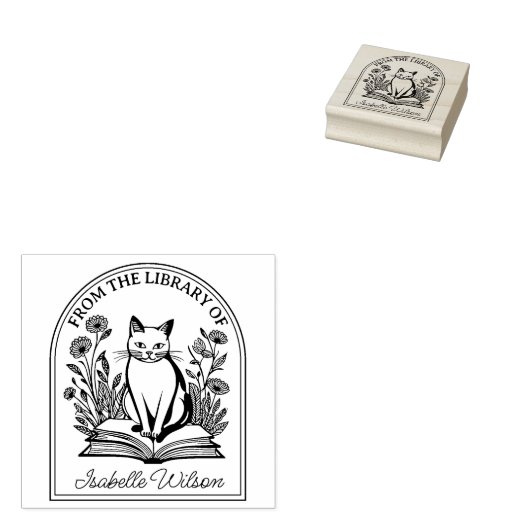Tampons Encreurs Chat floral, Plaque personnalisée (Tamponné)