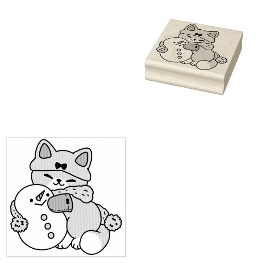 Tampons Encreurs Chat mignon en Engin à neige avec Art Snowman (Tamponné)