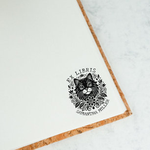 Tampons Encreurs Chat Mystique avec Livre Ex Libris Fleurs 