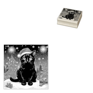 Tampons Encreurs Chat Noir de Noël - Chapeau de Père Noël Photo per
