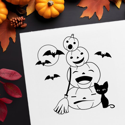 Tampons Encreurs Chat noir d'Halloween et Citrouille me couleur
