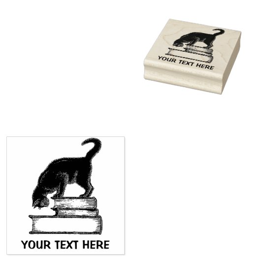Tampons Encreurs Chat noir sur les livres Timbre en caoutchouc (Tamponné)