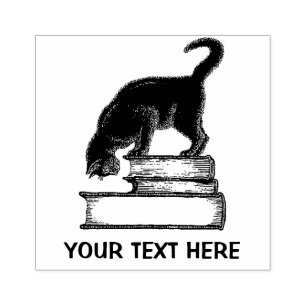 Tampons Encreurs Chat noir sur les livres Timbre en caoutchouc