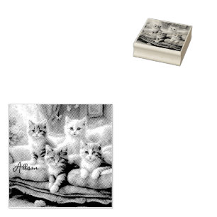 Tampons Encreurs Chats sur le canapé - scène mignonne en vintage lo