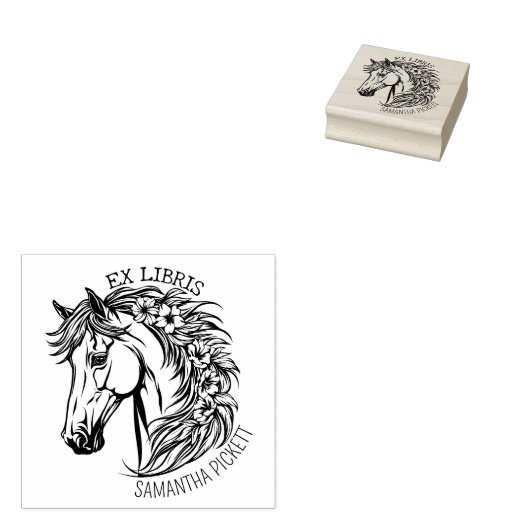 Tampons Encreurs Cheval élégant avec fleurs, Ex Libris Book (Tamponné)