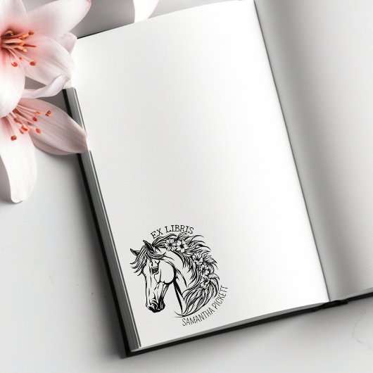 Tampons Encreurs Cheval élégant avec fleurs, Ex Libris Book