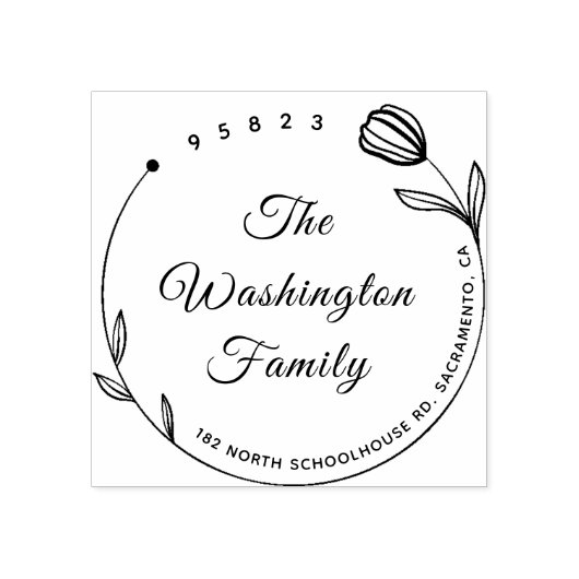 Tampons Encreurs Chic Belle Fleur Ronde Nom de famille (Impression)