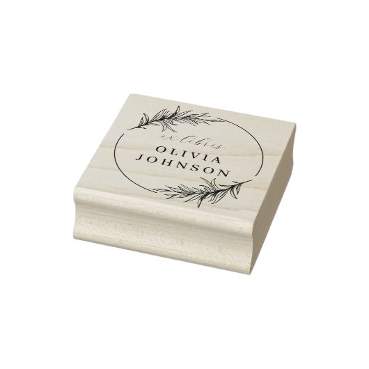 Tampons Encreurs Chic Botanique Feuille Script Ex Libris Nom person (Tampon)
