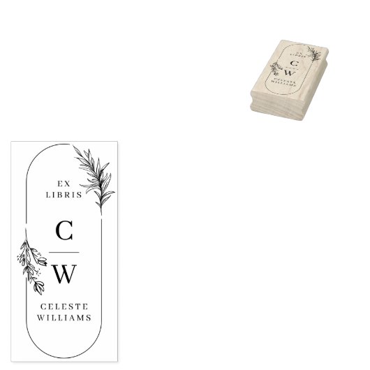 Tampons Encreurs Chic Elegant Botanical Ex Libris Initiales Nom (Tamponné)
