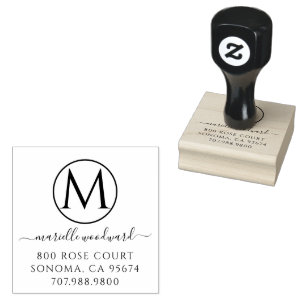Tampons Encreurs Chic Monogramme blanc sur noir Adresse de retour