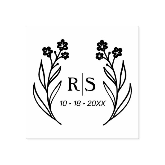 Tampons Encreurs Chic tendance Fleurs sauvages Mariage Initiales Mo (Impression)