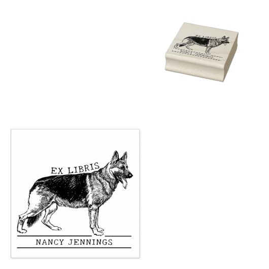 Tampons Encreurs Chien de berger allemand mignon Ex Libris de bibli (Tamponné)