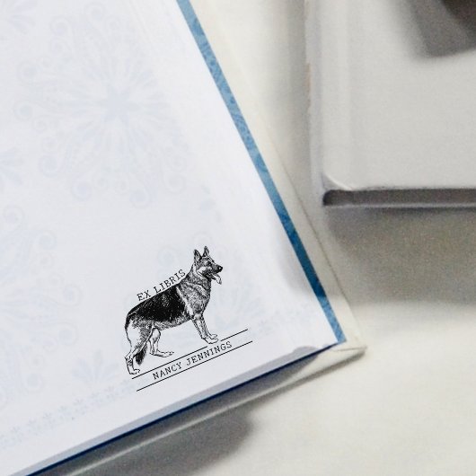 Tampons Encreurs Chien de berger allemand mignon Ex Libris de bibli
