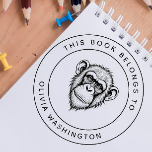 Tampons Encreurs Chimpanzé Personnalisé Ce Livre Appartient Au Nom