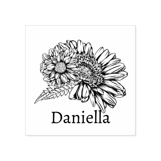 Tampons Encreurs Chrysanthemum Black Line Drawing with Your Name (Impression)