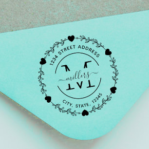 Tampons Encreurs Coeur élégant Monogramme Wreath Return Adresse